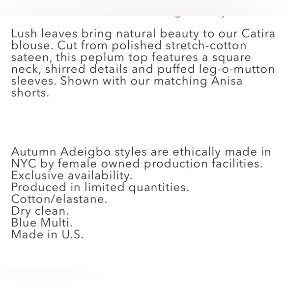 Autumn Adeigbo Catira Top Blue Palm Print Size 6 Ankara African NWT - Picture 15 of 15